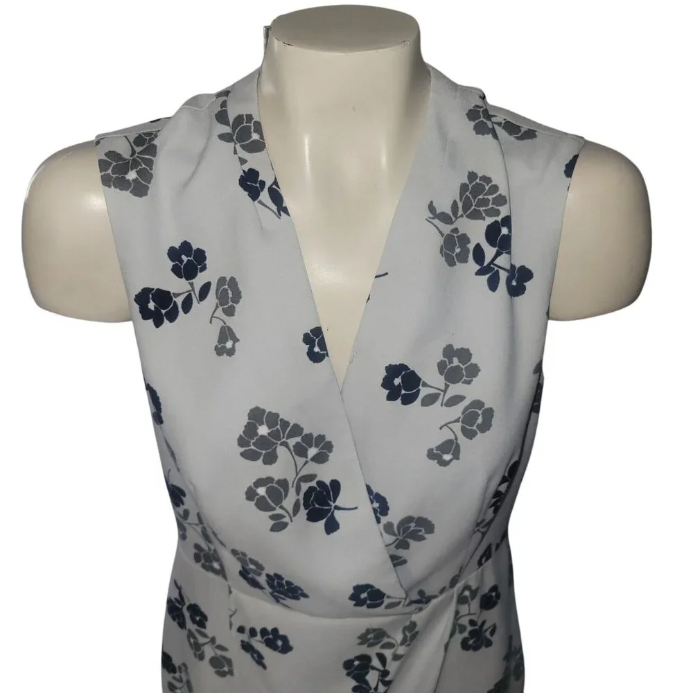 Banana Republic Womens Floral Sleeveless Wrap Dress Size 6 White & Navy Polyeste